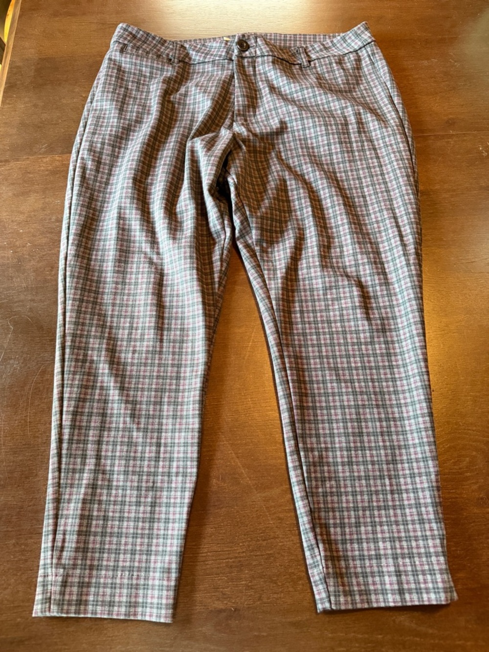 Kut from the Kloth Elizabeth Ankle Straight Leg Trouser Gray Pink Plaid 16W